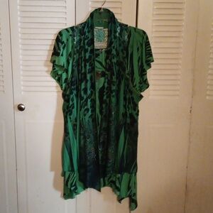 EUC Vintage 2 Piece XL Boutique Yum Green Dress with Crochet Blouse Set!!